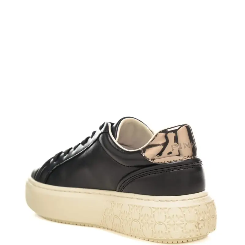 sneakers da donna in vera pelle con retro laminato nere miniatura 3
