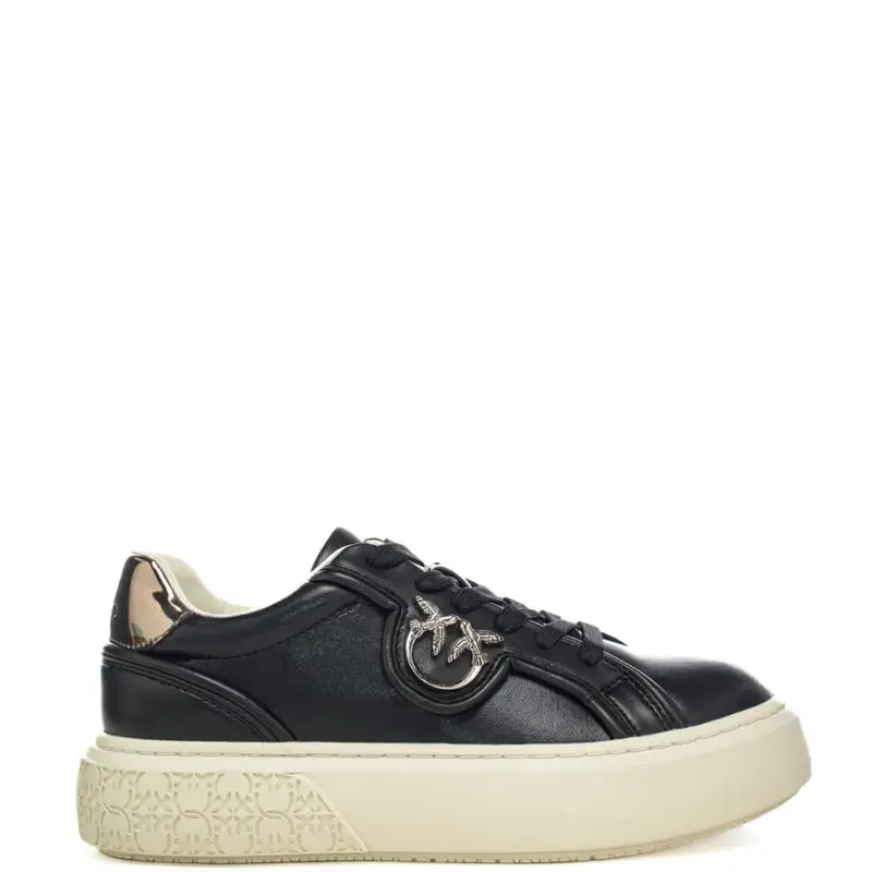 sneakers da donna in vera pelle con retro laminato nere