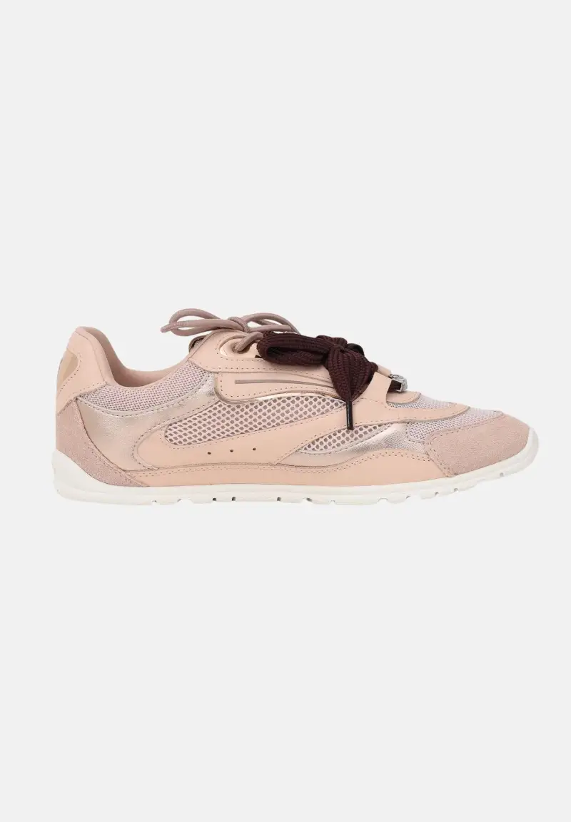 Sneakers rosa da donna con lacci doppi e applicazioni gioiello miniatura 3