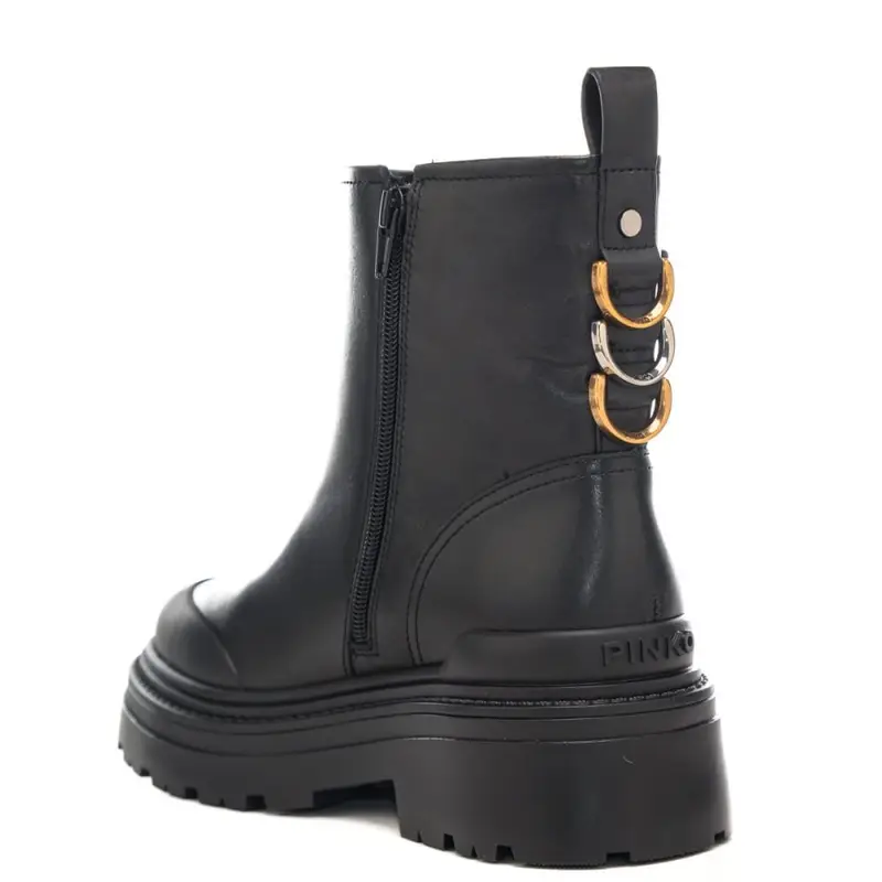 stivali bassi da donna in vera pelle con fibbia regolabile logata sulla parte alta neri miniatura 3