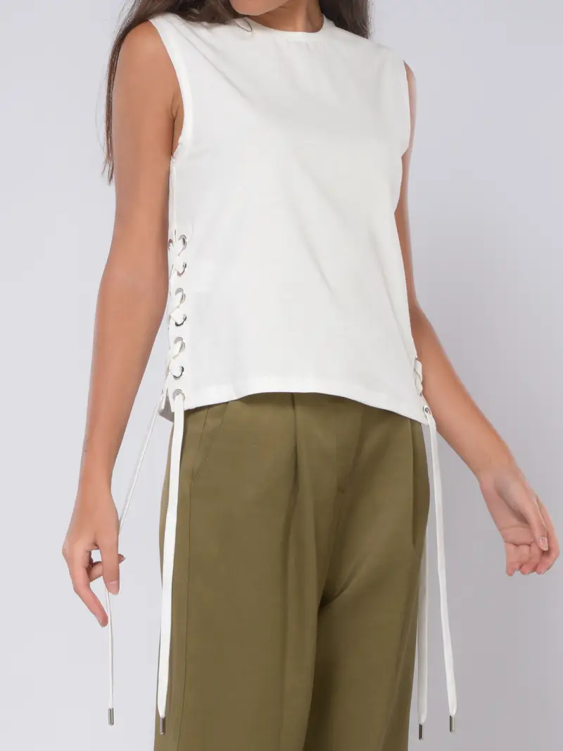 t Shirt da donna Pinko senza maniche con lacci Bianco