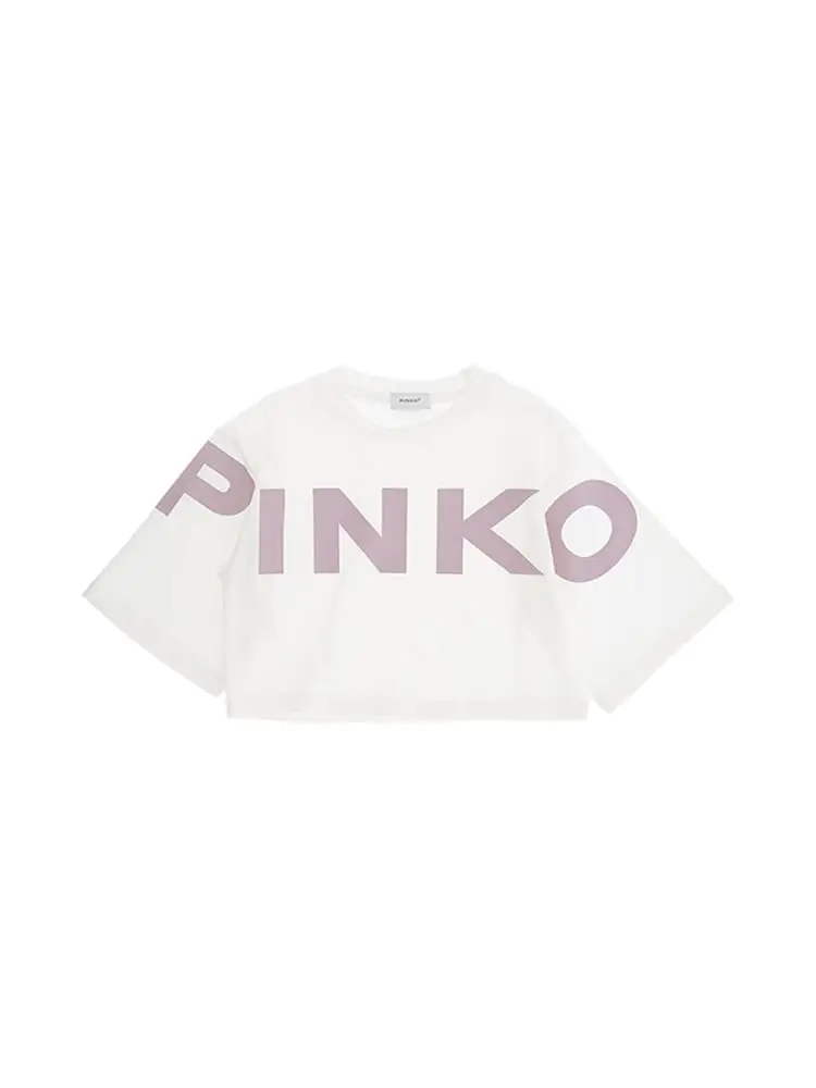 t-shirt kids/junior cropped in cotone bianco con macro stampa