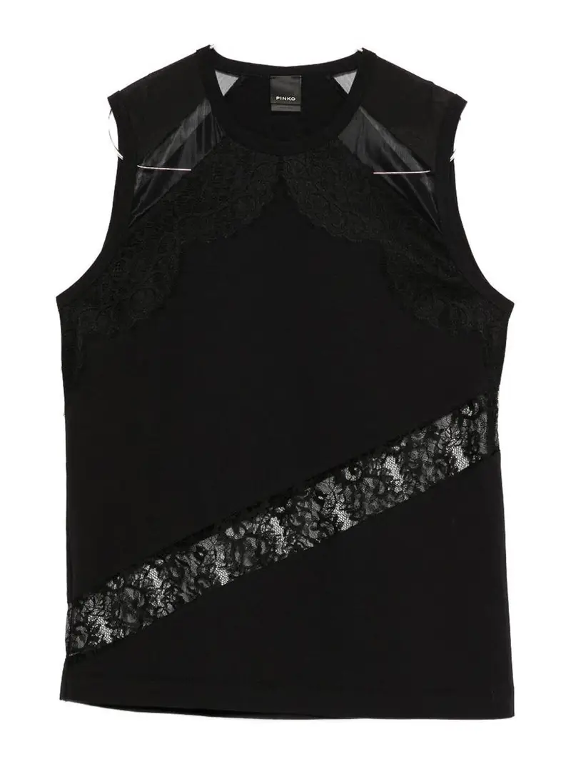 T-shirt Molly in cotone nero con pizzo