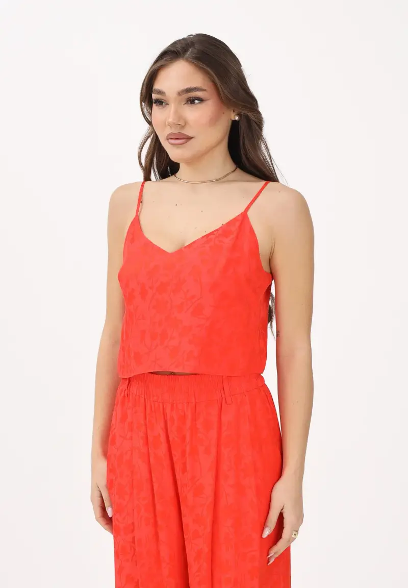 Top corto arancione da donna realizzato in tessuto jacquard