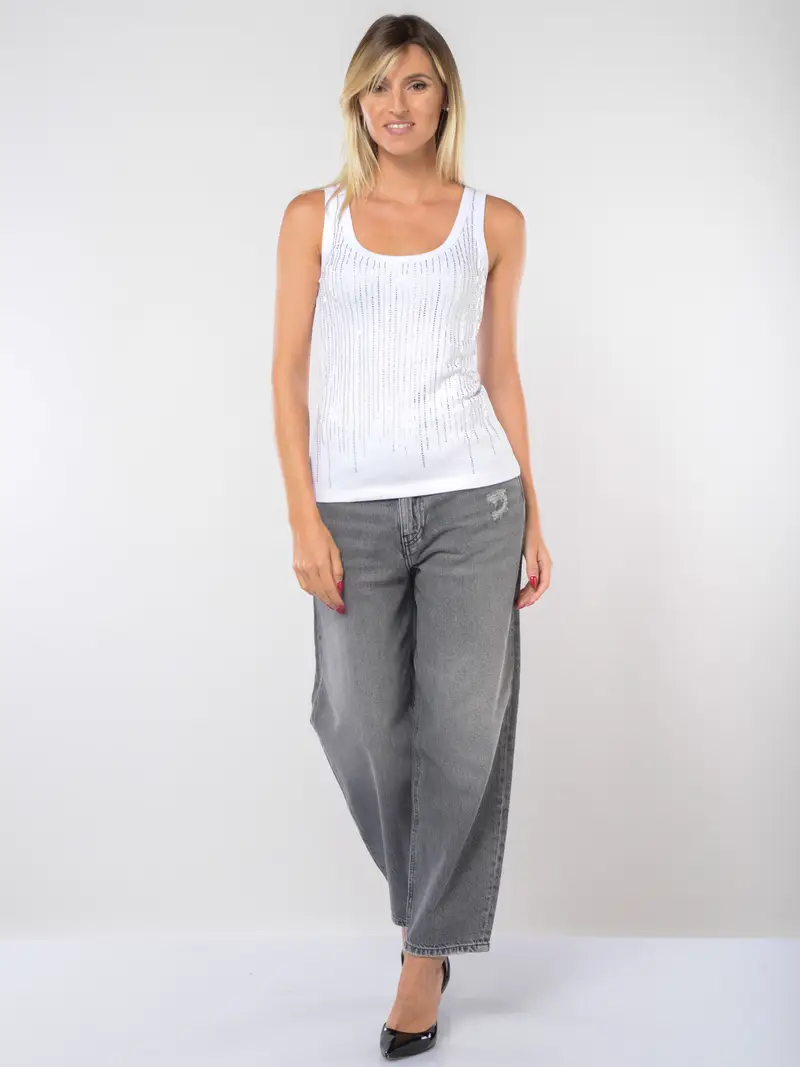 top da donna Pinko in cotone stretch con strass Bianco miniatura 2