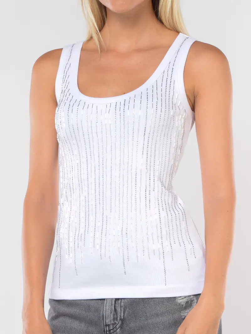 top da donna Pinko in cotone stretch con strass Bianco