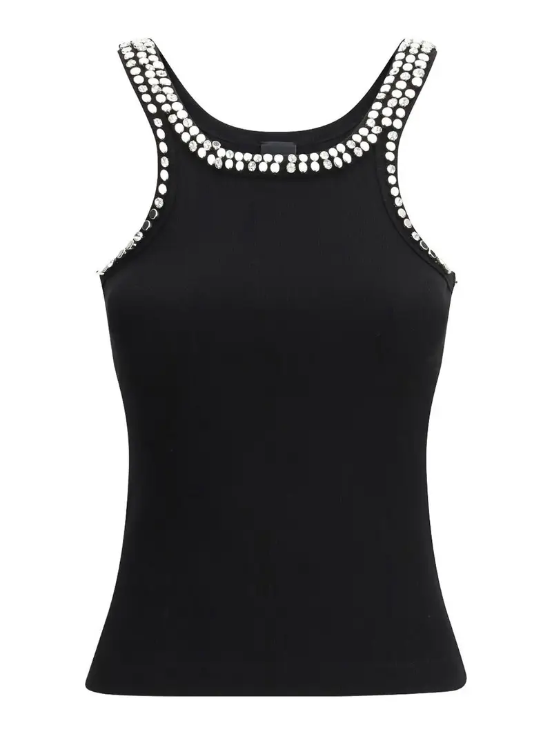 Top senza maniche a coste nero con scollo