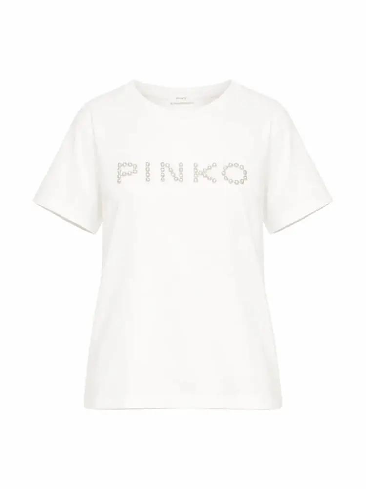 tshirt bianca bambina logo con borchie