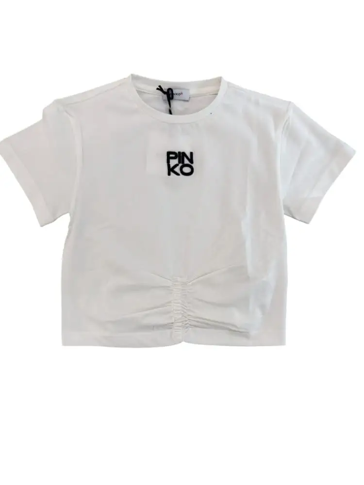 tshirt bianca bambina mini logo crop