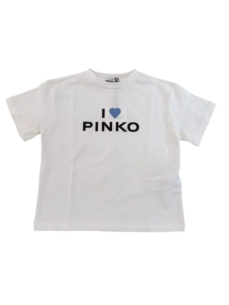 tshirt bianca cuore blu bambina con logo