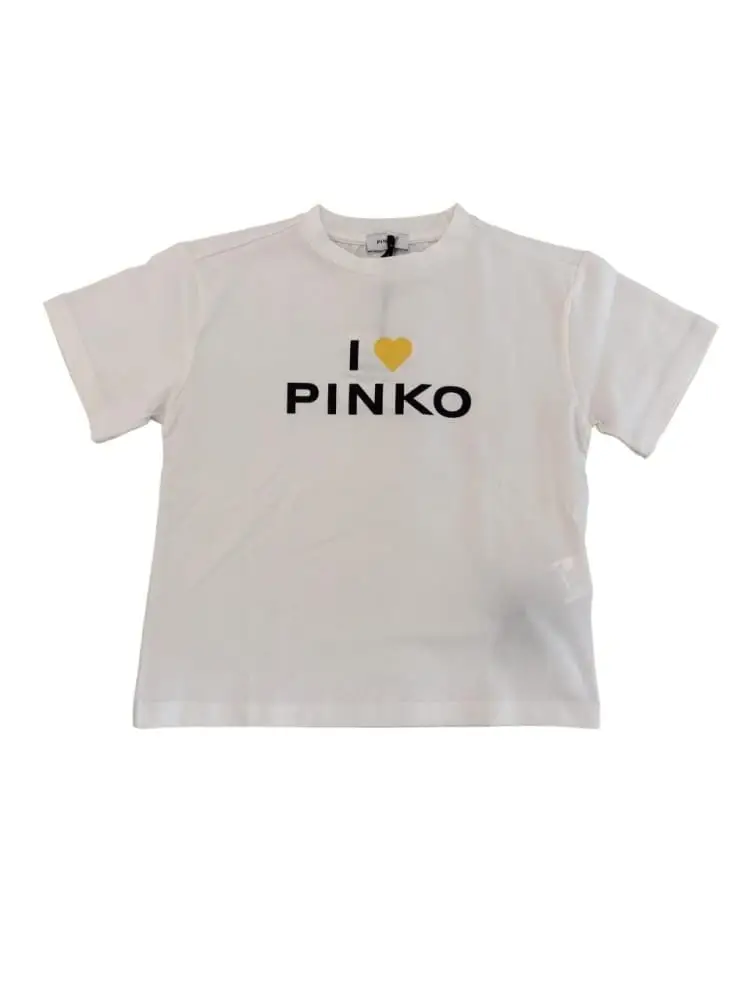 tshirt bianca cuore giallo bambina con logo
