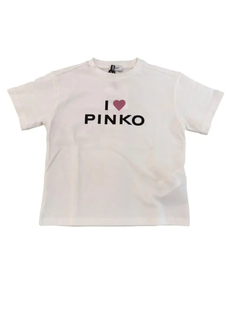 tshirt bianca cuore rosa bambina con logo