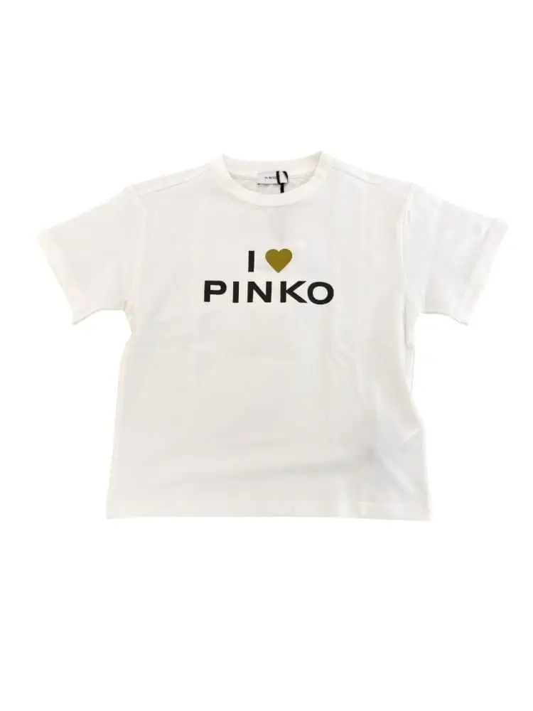 tshirt bianca cuore verde bambina con logo