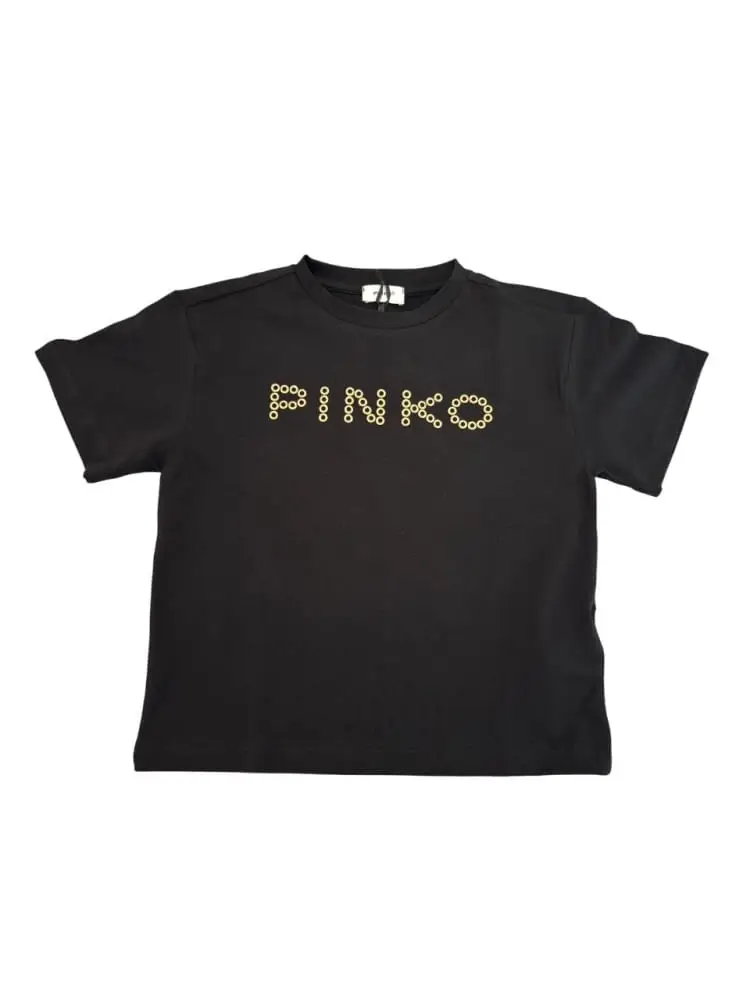 tshirt nera bambina logo oro