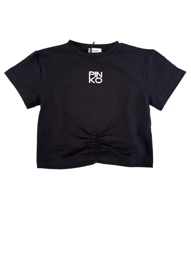 tshirt nera bambina mini logo crop