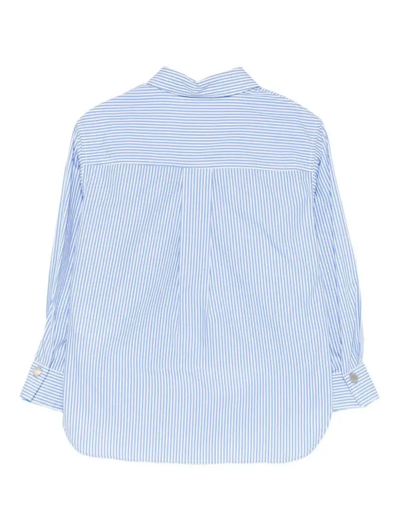 Camicia azzurra a righe con stampa logo Bianco miniatura 2