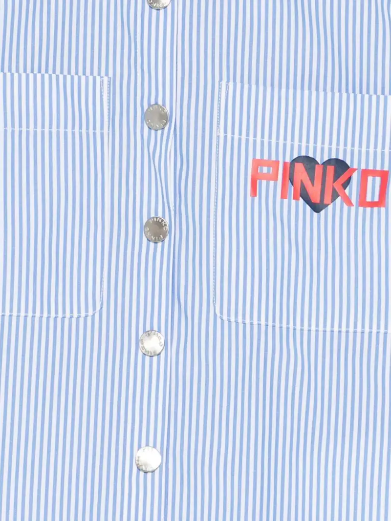Camicia azzurra a righe con stampa logo Bianco miniatura 3