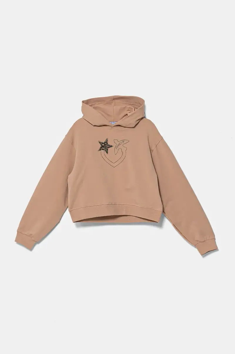 felpa per bambini colore arancione con cappuccio con applicazione F4PIJGHS057