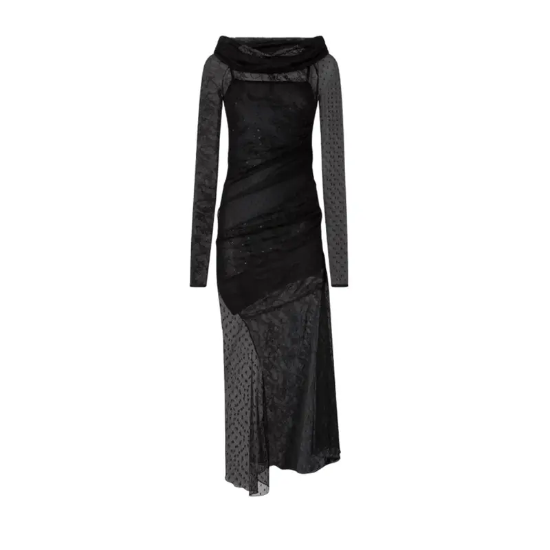 vestiti casual donna pinko - brucomela abito patch pizzi - nero BLACK