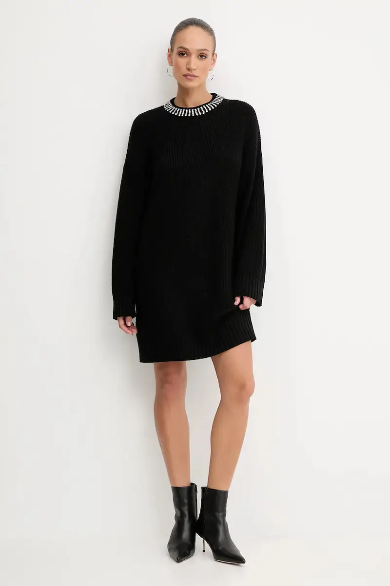 vestito con aggiunta di lana colore nero 105746 A2S4 miniatura 2