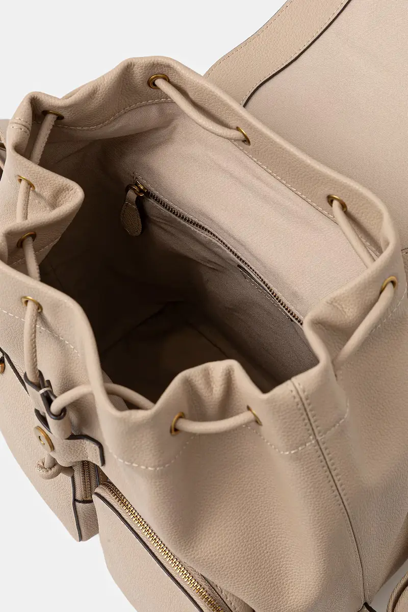 zaino in pelle donna colore beige con applicazione 104351 A29Q miniatura 4