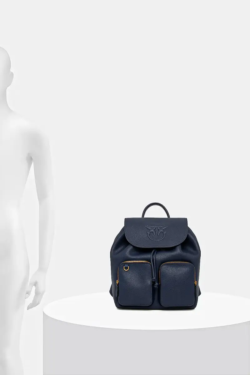 zaino in pelle donna colore blu con applicazione 104351 A29Q miniatura 5