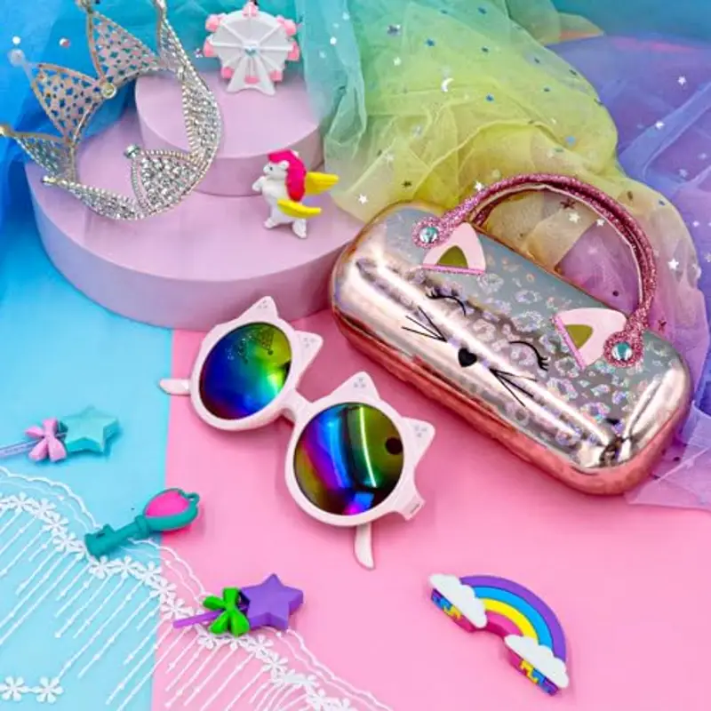 PinkSheep Occhiali da sole per ragazze, occhiali da sole polarizzati con custodia, unicorno ovale gatti cuore occhiali miniatura 2