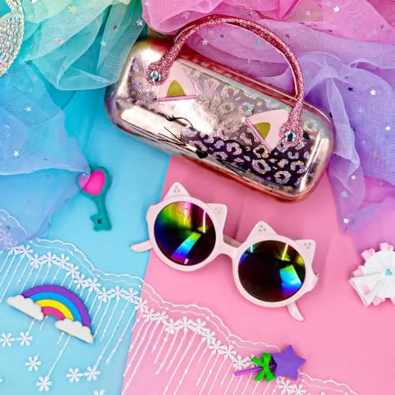 PinkSheep Occhiali da sole per ragazze, occhiali da sole polarizzati con custodia, unicorno ovale gatti cuore occhiali miniatura 3