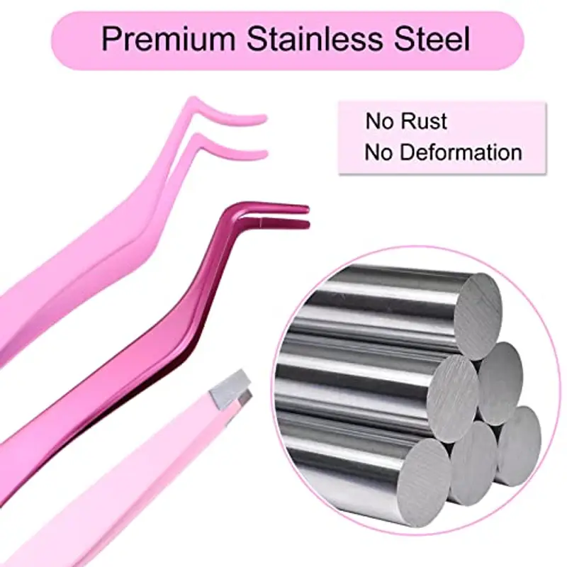 Pinzette Per Ciglia Individuali 3 Pezzi Set Di Pinzette Per Ciglia A Grappolo Kit Di Estensione Ciglia Finte Pinzette Per Estensione Ciglia Individuali Strumento Applicatore Per Ciglia miniatura 2