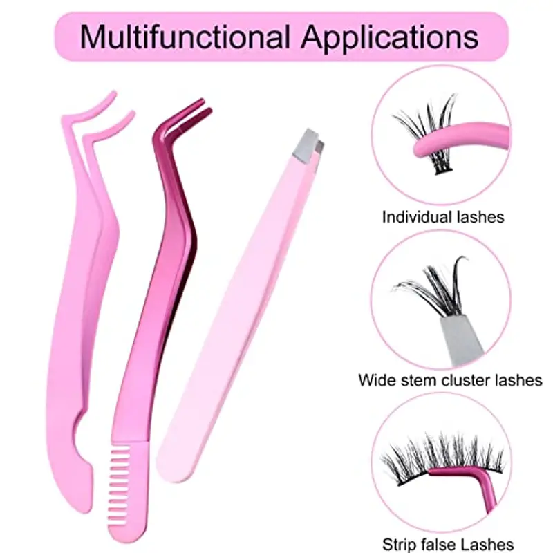 Pinzette Per Ciglia Individuali 3 Pezzi Set Di Pinzette Per Ciglia A Grappolo Kit Di Estensione Ciglia Finte Pinzette Per Estensione Ciglia Individuali Strumento Applicatore Per Ciglia miniatura 3