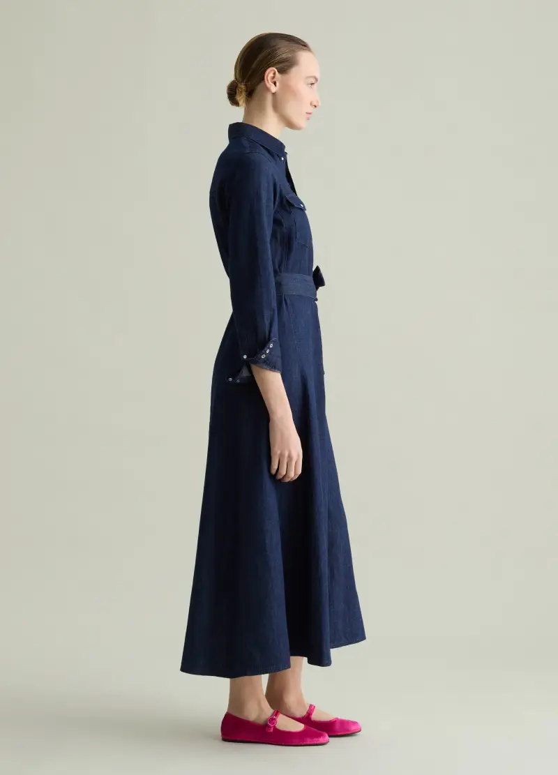 Abito Chemisier In Denim, Donna, Denim miniatura 2