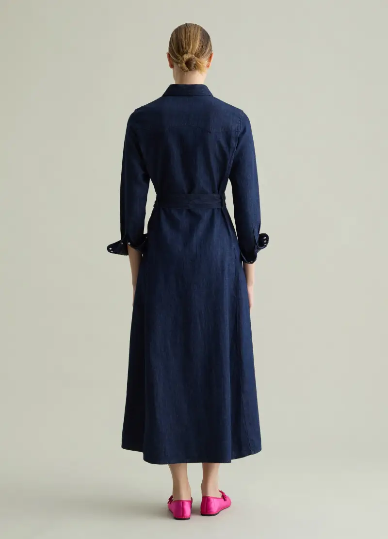 Abito Chemisier In Denim, Donna, Denim miniatura 3