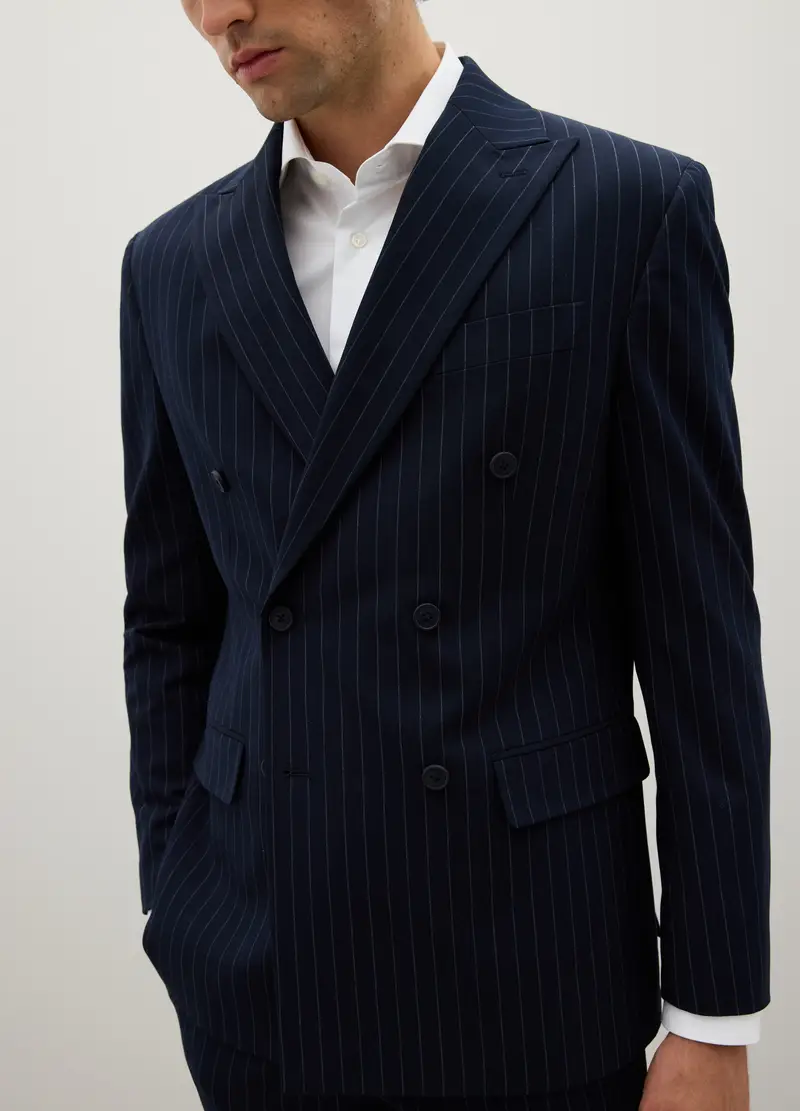 Abito Gessato Blu Scuro In Misto Viscosa Regular Fit, Uomo, Blu miniatura 2