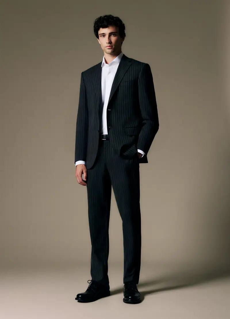 Abito Gessato Grigio Antracite In Tessuto Elasticizzato, Uomo, Grigio