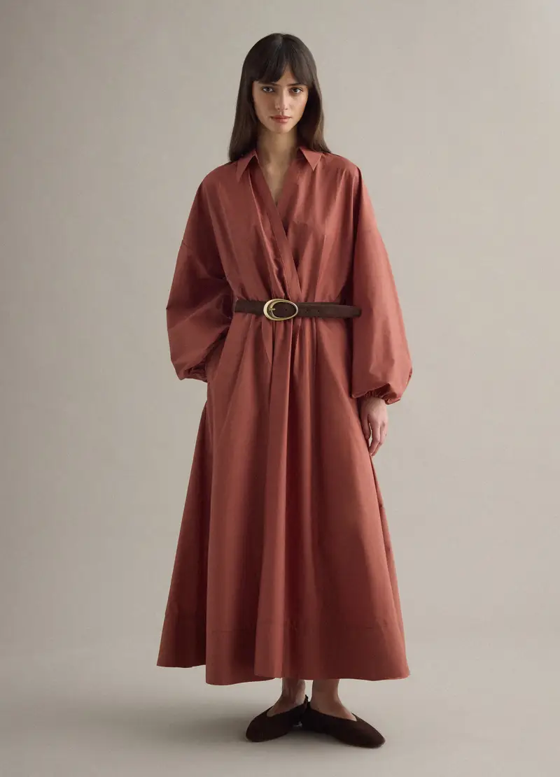 Abito Lungo In Puro Cotone Marrone Regular Fit, Donna, Marrone miniatura 2