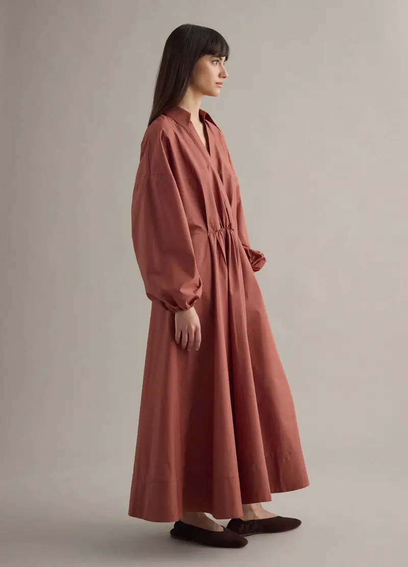 Abito Lungo In Puro Cotone Marrone Regular Fit, Donna, Marrone miniatura 3