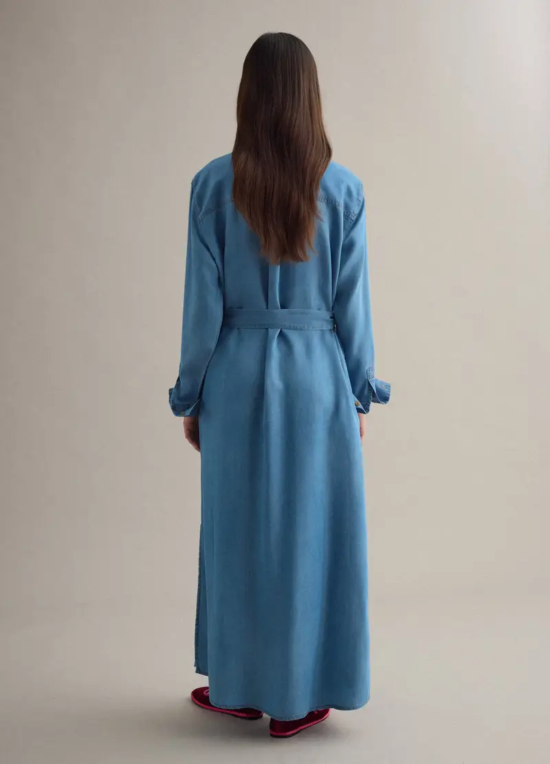 Abito Lungo In Puro Lyocell Denim Blu Regular Fit Con Cintura, Donna, Denim miniatura 3