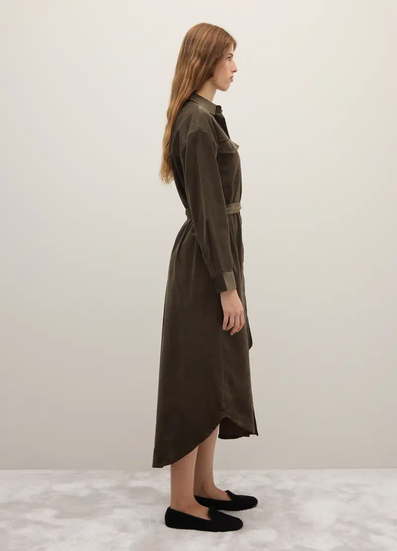 Abito Lungo Verde Con Cintura E Bottoni, Donna, Verde miniatura 2