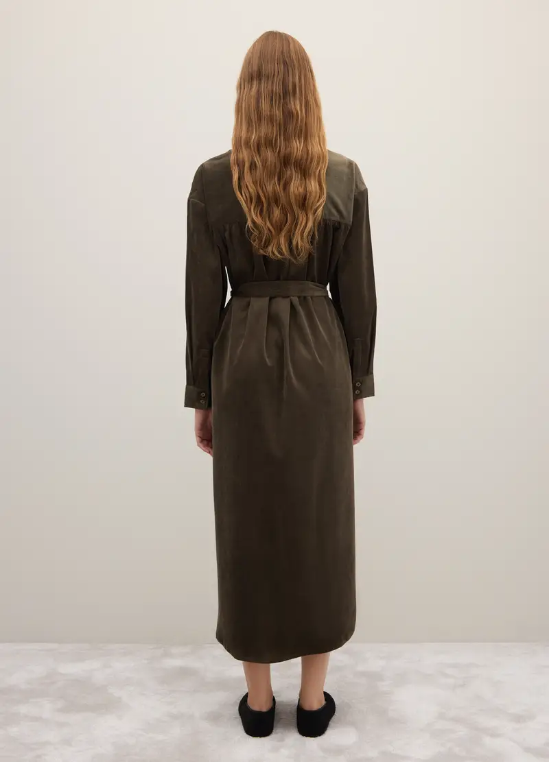 Abito Lungo Verde Con Cintura E Bottoni, Donna, Verde miniatura 3