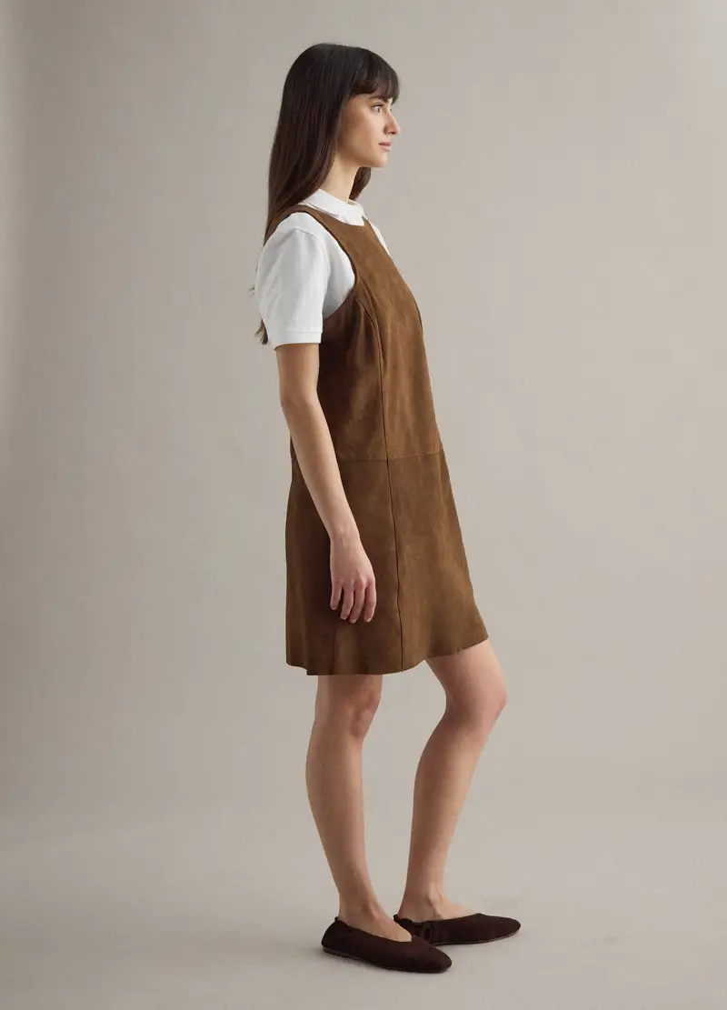 Abito Marrone Smanicato In Vera Pelle, Donna, Marrone miniatura 2