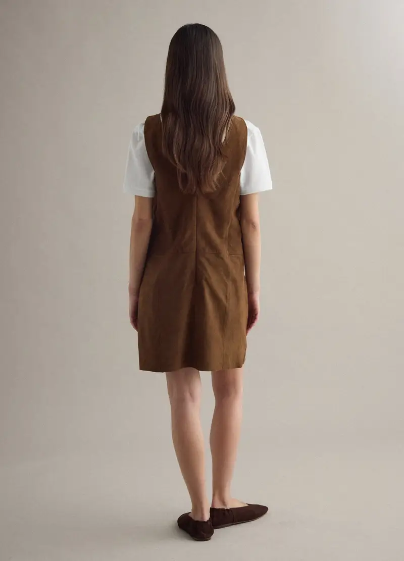 Abito Marrone Smanicato In Vera Pelle, Donna, Marrone miniatura 3