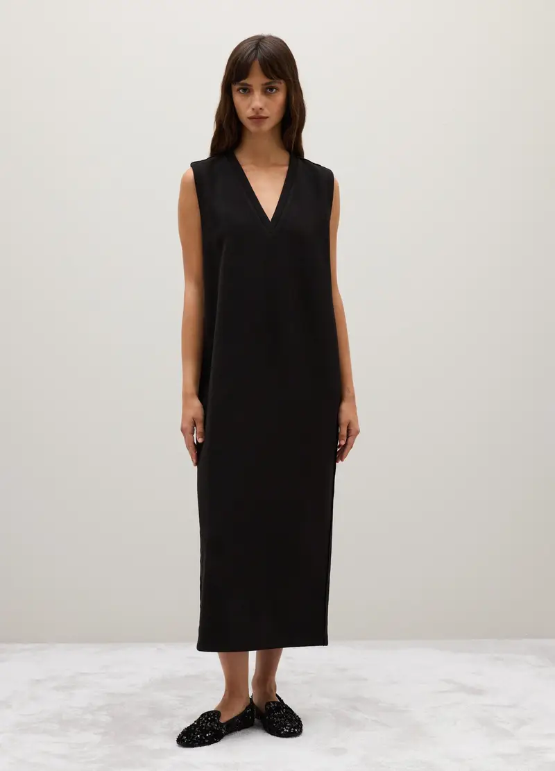 Abito Nero Lungo Senza Maniche Regular Fit, Donna, Nero