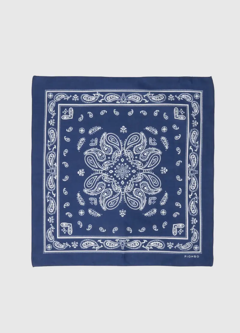 Bandana In Cotone E Lyocell Blu Con Fantasia Paisley, Uomo, Blu miniatura 2