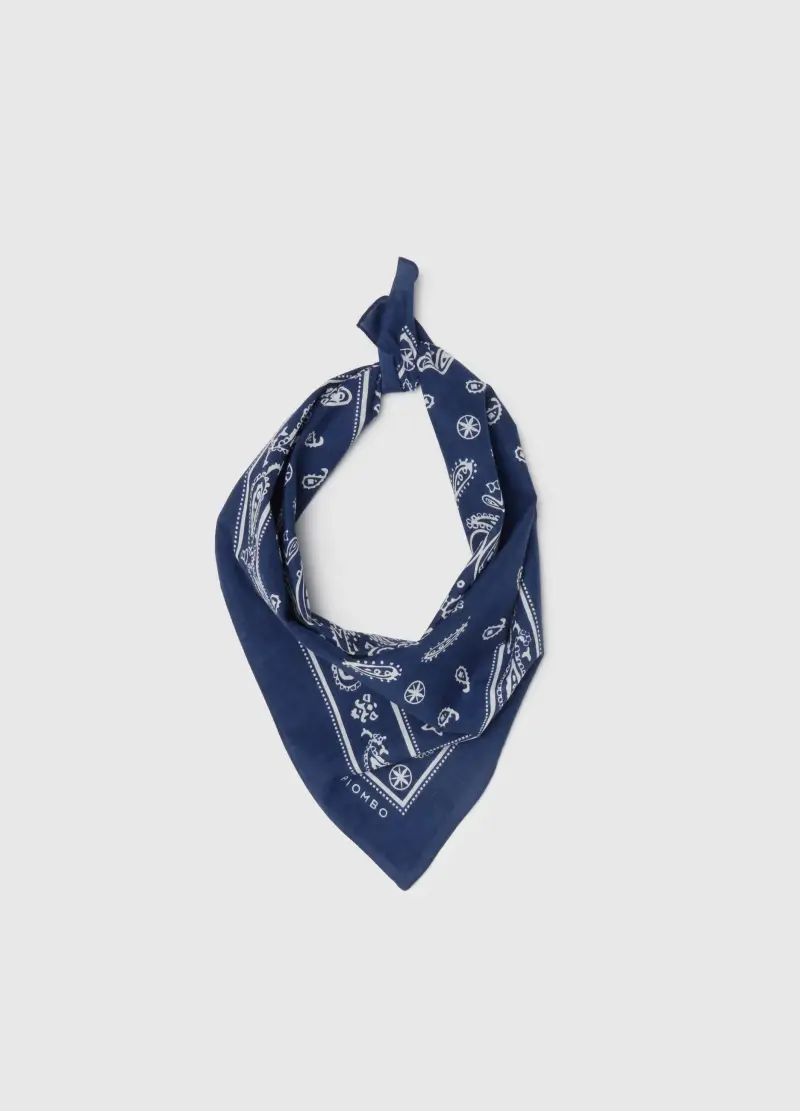 Bandana In Cotone E Lyocell Blu Con Fantasia Paisley, Uomo, Blu