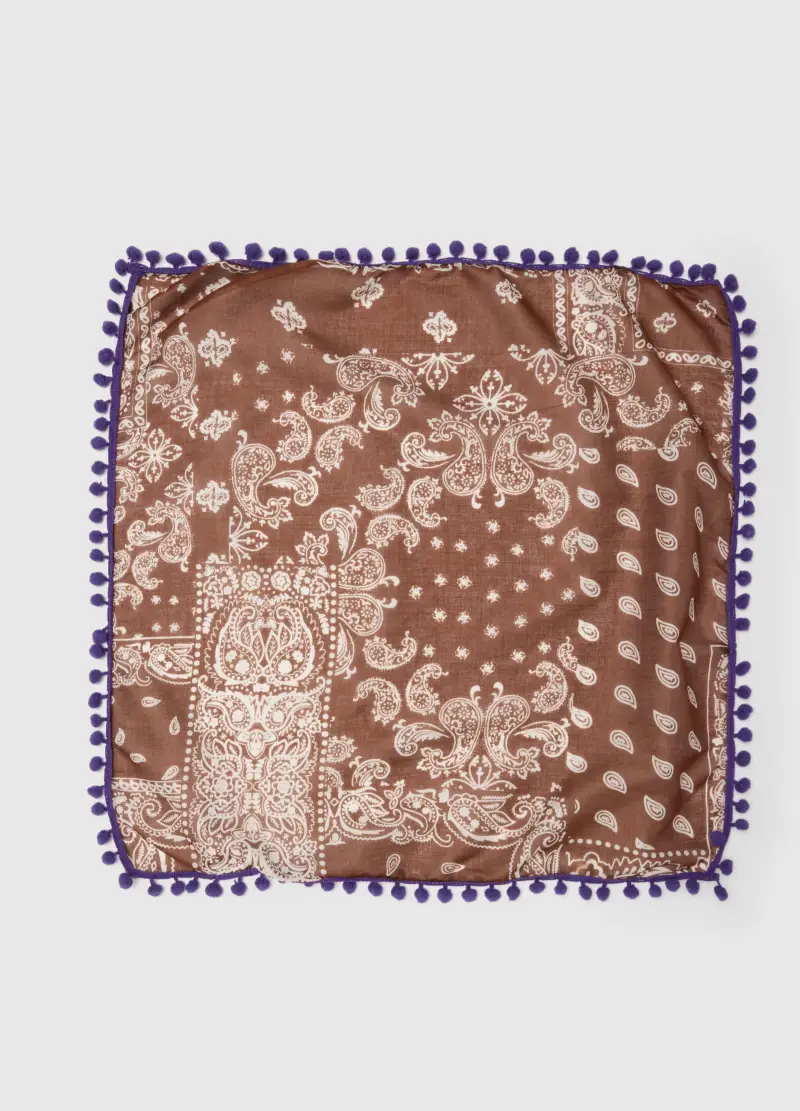 Bandana In Puro Cotone Multicolor Regular Fit Con Pompon, Donna, Multicolor miniatura 2