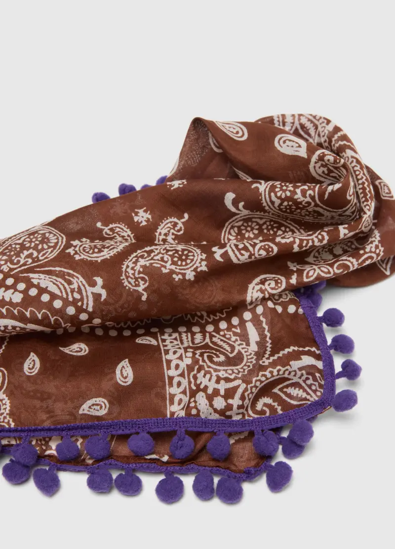 Bandana In Puro Cotone Multicolor Regular Fit Con Pompon, Donna, Multicolor miniatura 3