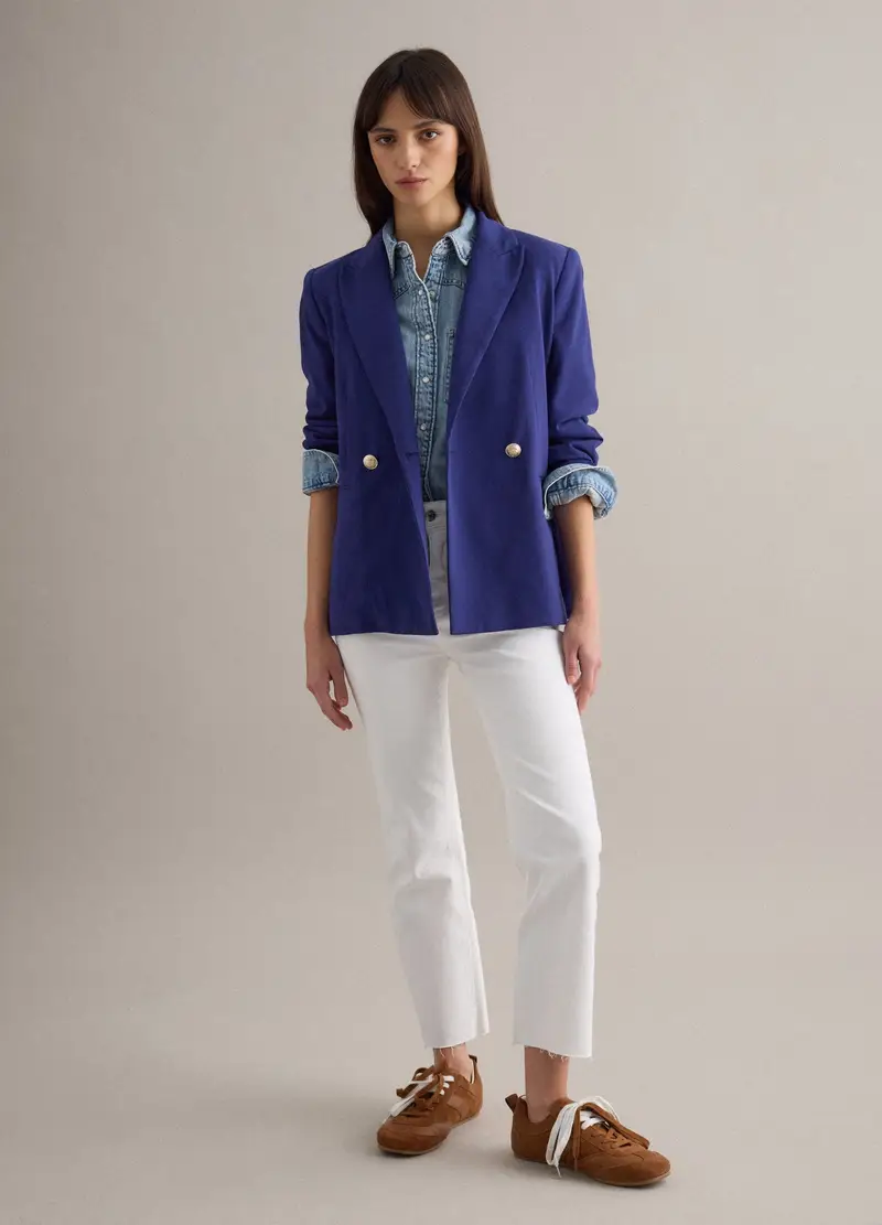 Blazer In Cotone Elasticizzato Blu Regular Fit, Donna, Blu miniatura 2