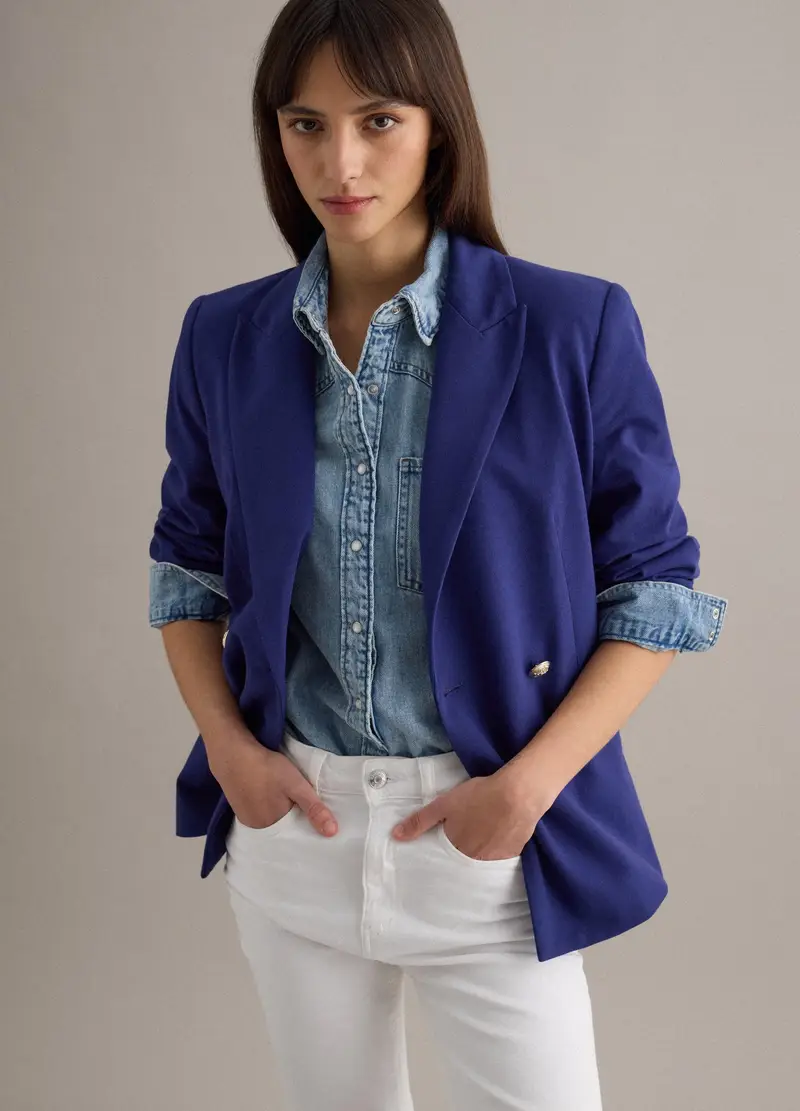 Blazer In Cotone Elasticizzato Blu Regular Fit, Donna, Blu