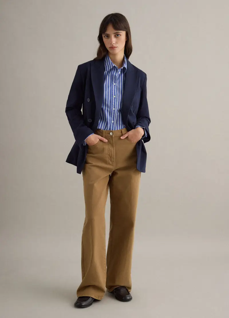 Blazer In Cotone Elasticizzato Blu Regular Fit, Donna, Blu miniatura 2