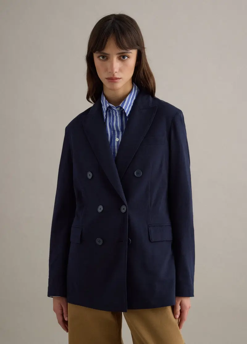 Blazer In Cotone Elasticizzato Blu Regular Fit, Donna, Blu miniatura 3